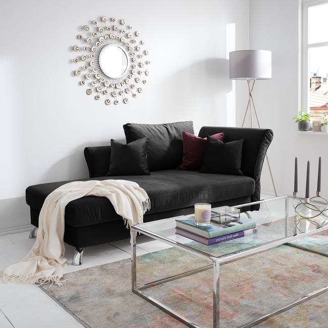 Recamiere Habay Schwarz/Schwarz Webstoff 178 x 84 x 105cm Armlehne davorstehend rechts Glamour