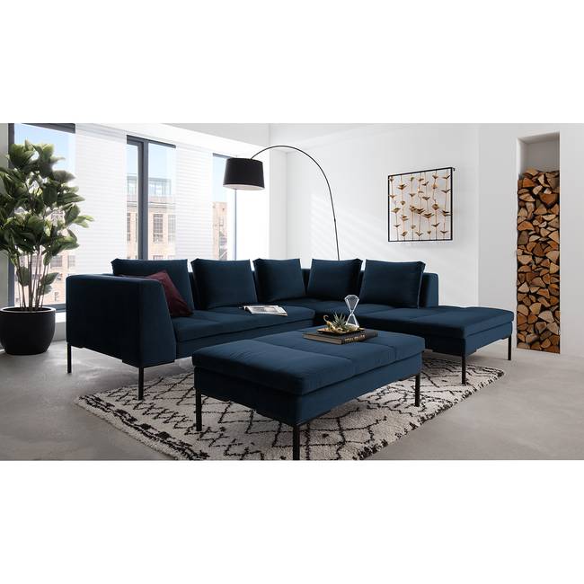 Ecksofa mit Ottomane Blau/Dunkelblau Samt Shyla 255cm Ottomane davorstehend rechts Modern