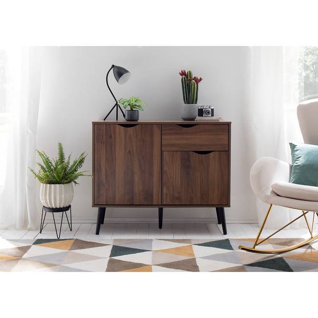 Kommode 1 Schublade 99 x 81 x 39cm Braun/Walnuss Dekor