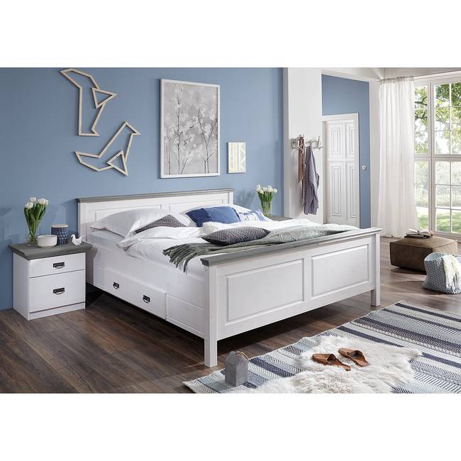 Nachtkommode 58 x 57 x 48cm Grau/Weiß/Kiefer Weiß/Kiefer Grau