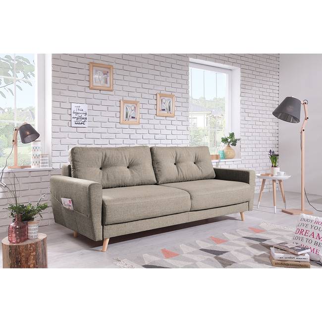 3-Sitzer Sofa Braun/Cappuccino Webstoff Luba 220 x 90 x 90cm Armlehne beidseitig montierbar ohne Schlaffunktion Skandi