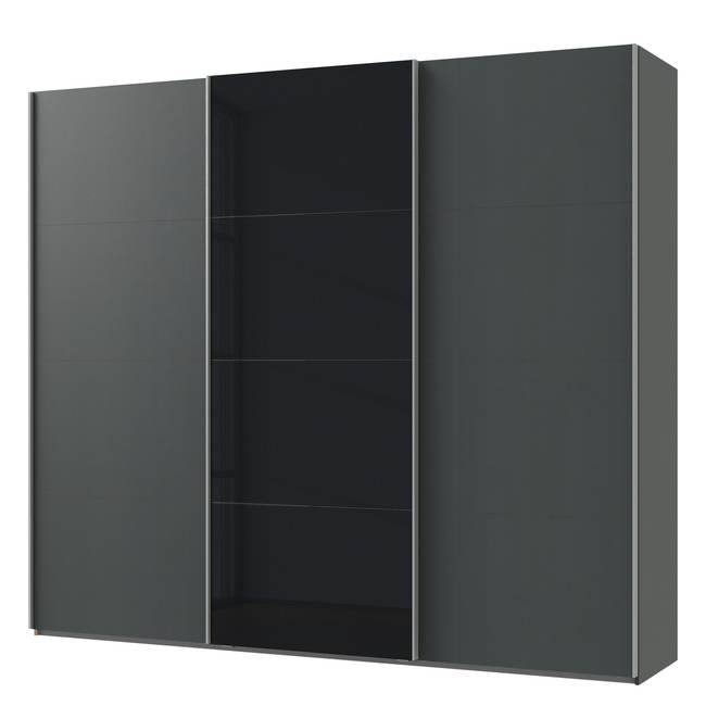 Schwebetürenschrank I 313 x 210cm Schwarz/Graphit/Glas Schwarz