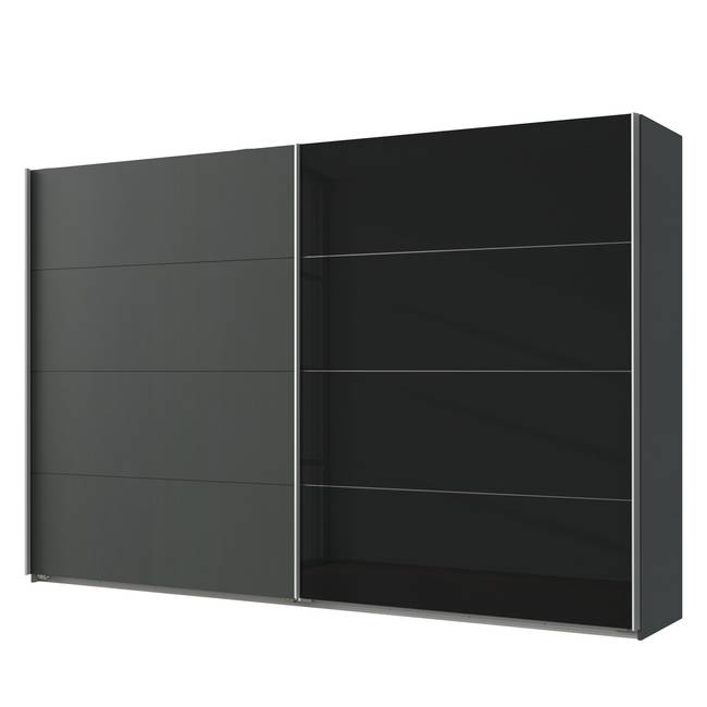 Schwebetürenschrank I 225 x 210cm Schwarz/Graphit/Glas Schwarz