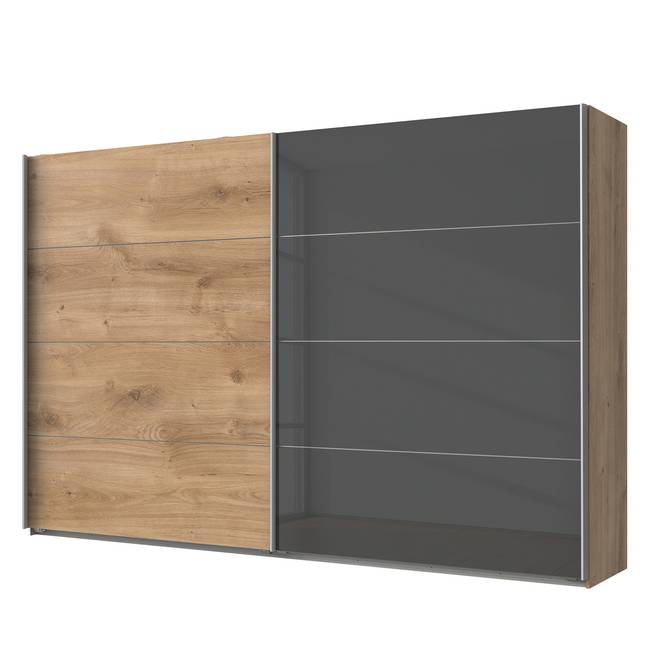 Schwebetürenschrank I 270 x 210cm Holz/Plankeneiche Dekor/Glas Grau
