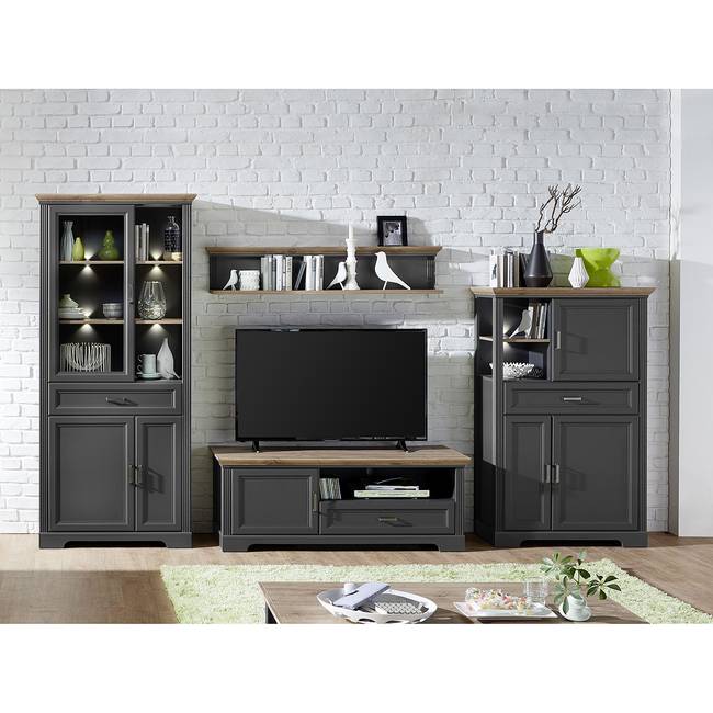 Vitrinenschrank 93 x 204 x 42cm Grau/Graphit