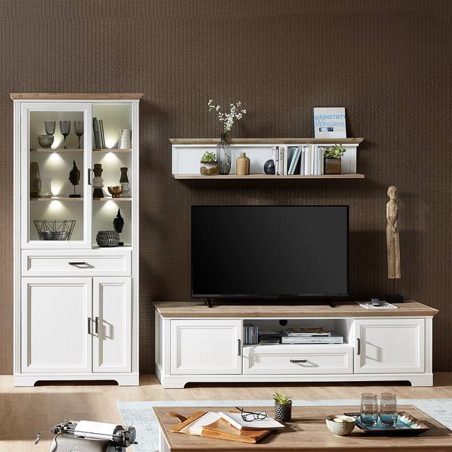 TV-Lowboard II MDF Mitteldichte Holzfaserplatte , foliert Weiß/Weiß 193 x 54 x 51cm