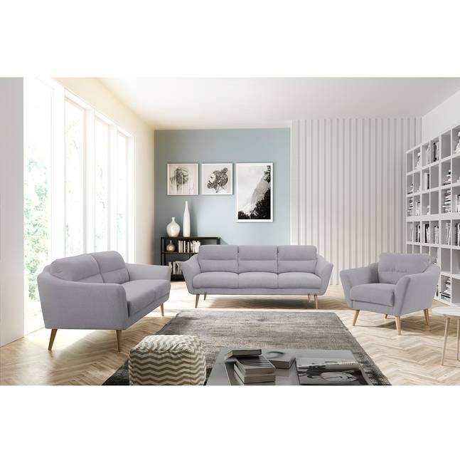 Sofa Lucinda I 3-Sitzer Silber/Lichtgrau Webstoff Hanabi 220 x 87 x 88cm Beige Skandi