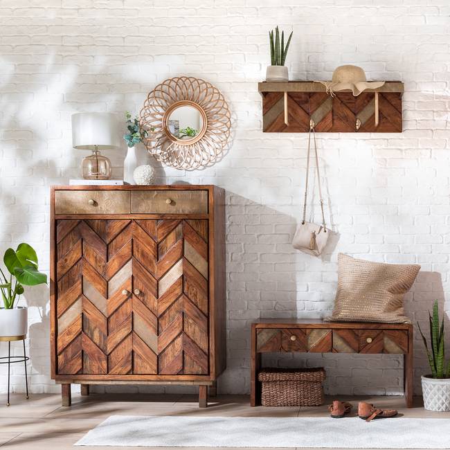 Garderobenbank 87 x 45 x 35cm Braun/Akazie