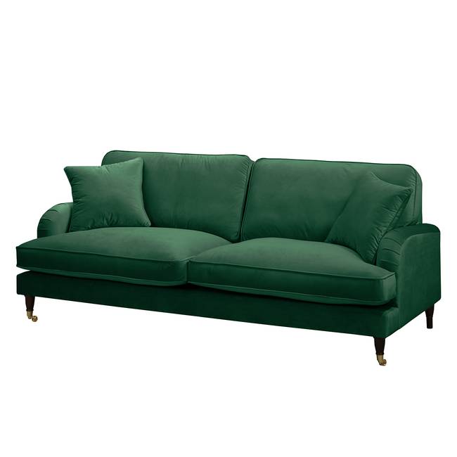 3-Sitzer Sofa mit Rollen Grün/Dunkelgrün Samt Pauno 211 x 85 x 96cm Glamour