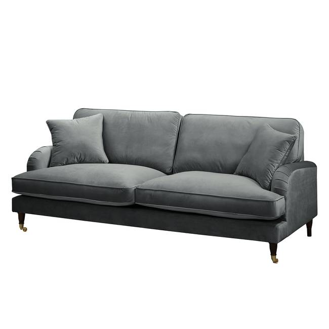 3-Sitzer Sofa mit Rollen Grau/Grau Samt Pauno 211 x 85 x 96cm Glamour