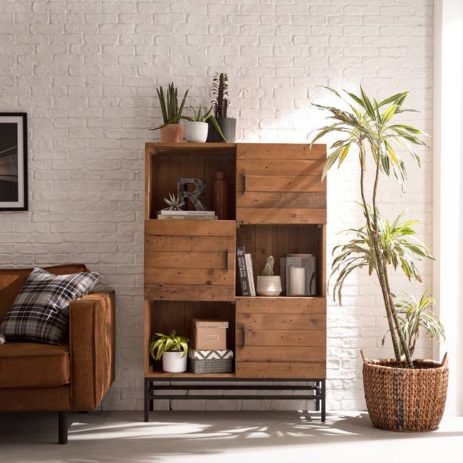 Hochkommode 90 x 140 x 35cm Braun/Pinie Dunkel