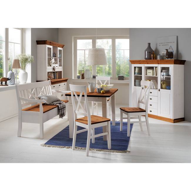 Esszimmerstuhl 2er Set 45 x 94 x 43cm Weiß/Kiefer Weiß/Kiefer Bernstein