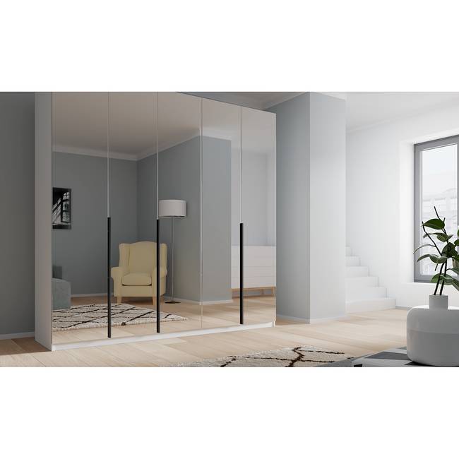 Drehtürenschrank reflect 225 x 222cm Weiß/Weiß/Klarglas Basic