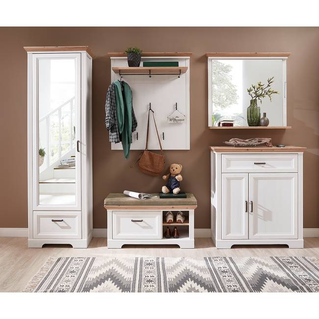 Garderobenbank 93 x 49 x 41cm Weiß/Pinie Weiß Dekor