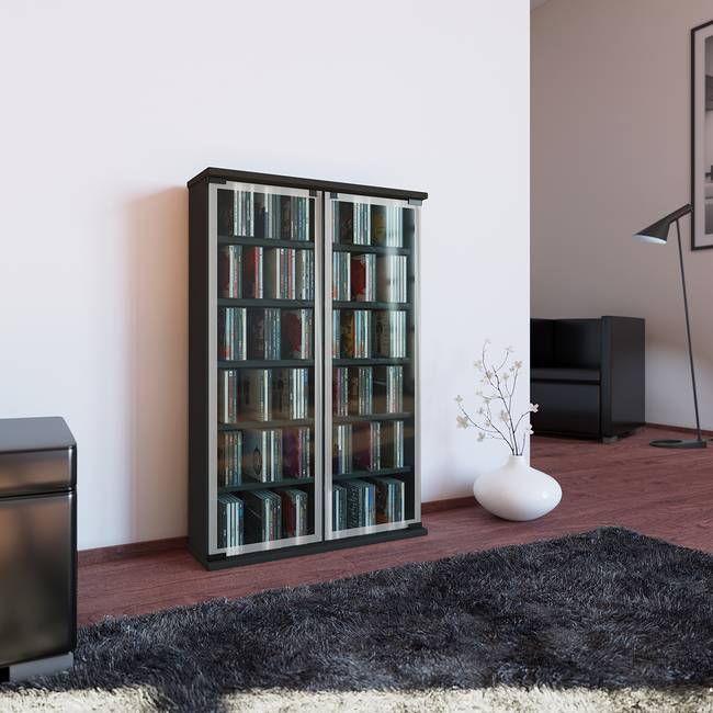 Vitrinenschrank Classic 60 x 92 x 18cm Schwarz/Schwarz