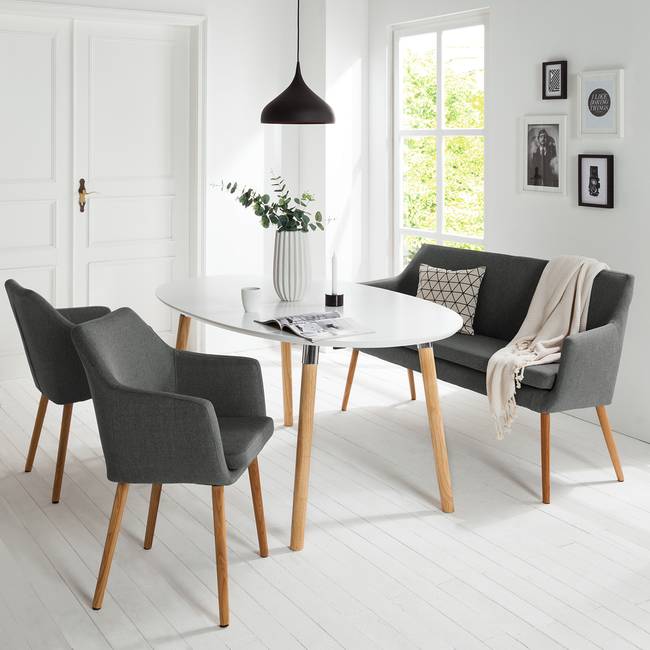 Armlehnenstuhl 58 x 84 x 58cm Einzelstuhl Webstoff Cors: Dunkelgrau Grau