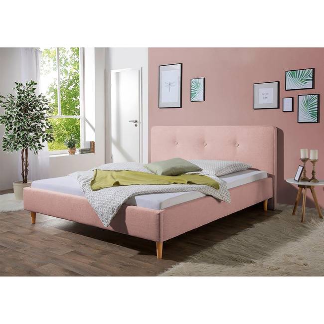 Polsterbett Mosvik 200 x 200cm Strukturstoff Pink/Altrosa