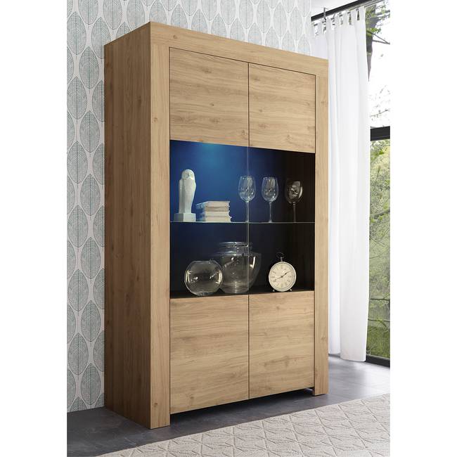 Vitrinenschrank Firenze 110 x 186 x 42cm Beige/Eiche Dekor