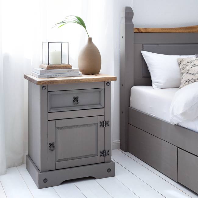 Nachtkommode 53 x 67 x 39cm Grau/Kiefer Grau