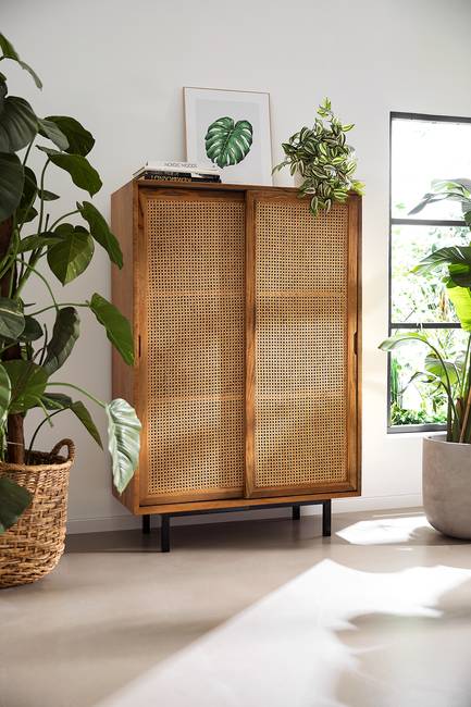 Massives Highboard 100 x 150 x 43cm Braun/Beige