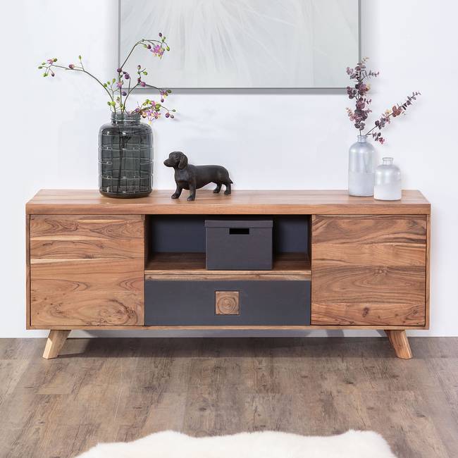 TV-Lowboard Front & Korpus: Massivholz Akazie, lackiert & gewachst Schubladenfront: MDF Mitteldichte Holzfaserplatte , lackiert Absetzung: