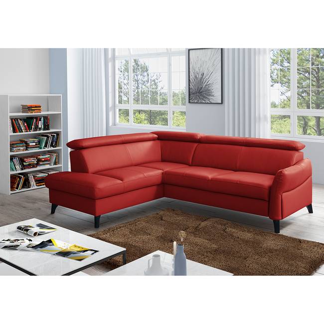 Ecksofa Junin Rot/Rot Korpus: Kunstleder Sitzfläche: Echtleder 240 x 81 x 200cm Ottomane davorstehend links Keine Funktion Modern