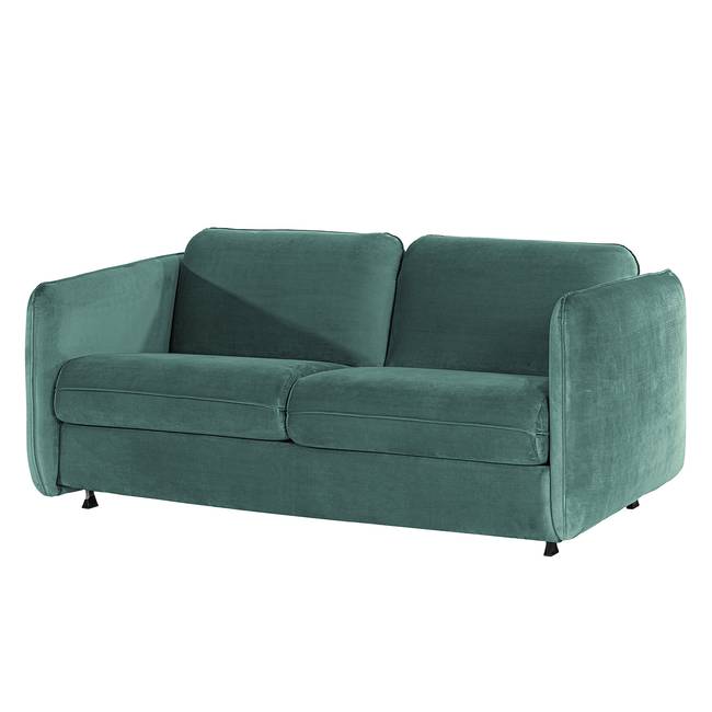 Schlafsofa KAYLA mit Matratze Blau/Petrol Samt Ravi 194 x 86 x 104cm Skandi