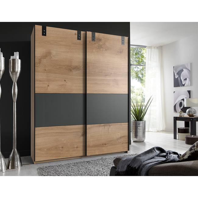 Schwebetürenschrank 135cm Braun/Grau