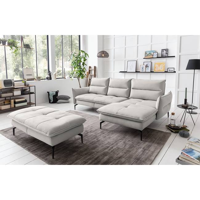 Ecksofa Atoka I Grau/Lichtgrau Webstoff Pendo 277 x 101cm Longchair davorstehend rechts Modern