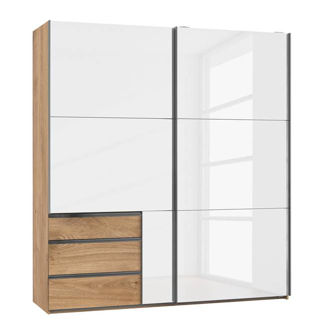 Schwebetürenschrank Level 36 D III 200 x 216cm Weiß/Hochglanz Weiß/Eiche Dekor