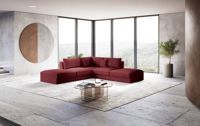 Ecksofa Rot/Weinrot Webstoff Palila 293 x 90 x 293cm Modern