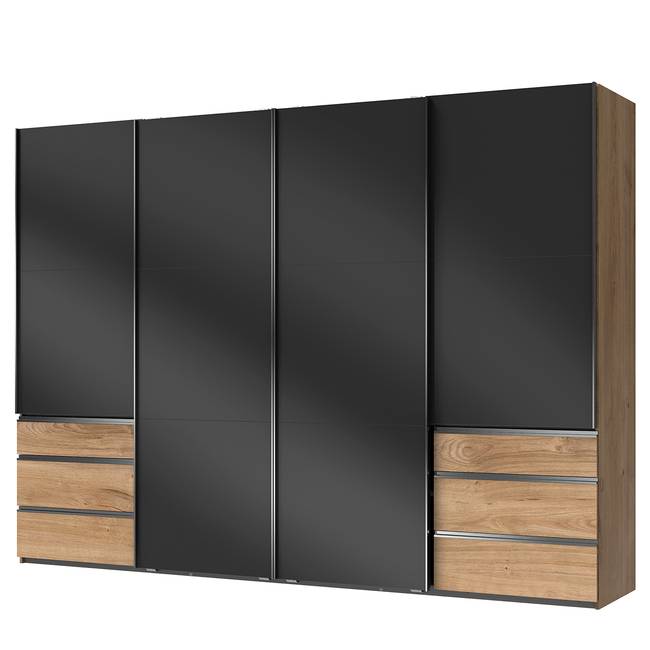 Schwebetürenschrank Level 36 C 300 x 216cm Mehr als 5 Schubladen Hochglanz Grau/Eiche Dekor