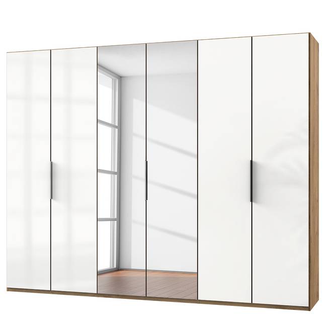 Drehtürenschrank Level 36 C 300 x 236cm ohne Braun/Hochglanz Weiß/Eiche Dekor 2 Spiegeltüren