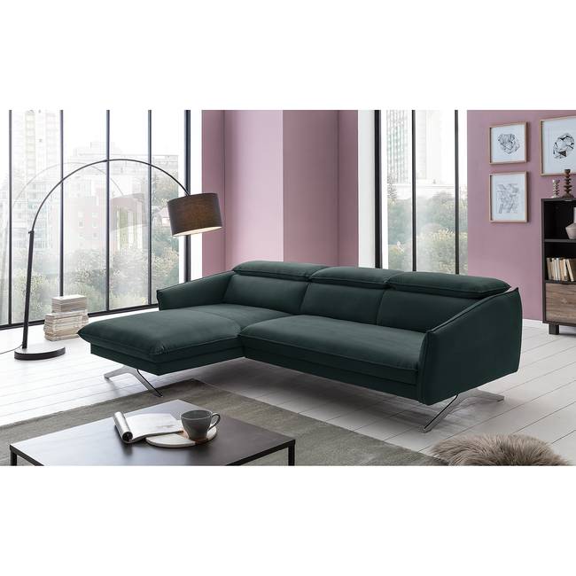 Ecksofa Silt Grau/Dunkelgrau Samt 262 x 95 x 164cm Longchair davorstehend links Modern