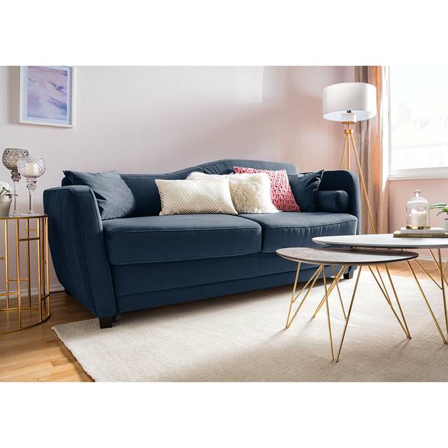 Schlafsofa Teresina mit Matratze Blau/Marineblau Samt 192cm Ausrichtung rechts Glamour
