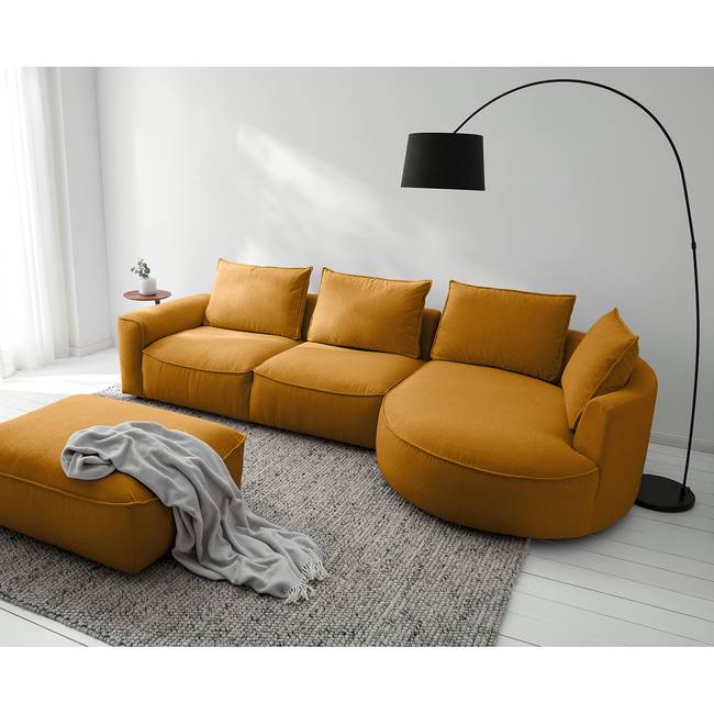 Ecksofa mit Ottomane Gelb Webstoff Saia 310 x 82 x 154cm Longchair davorstehend rechts Modern