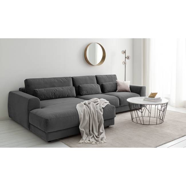 Ecksofa 2-Sitzer mit Longchair Grau Samt Shyla 284 x 74 x 182cm Longchair davorstehend links Modern