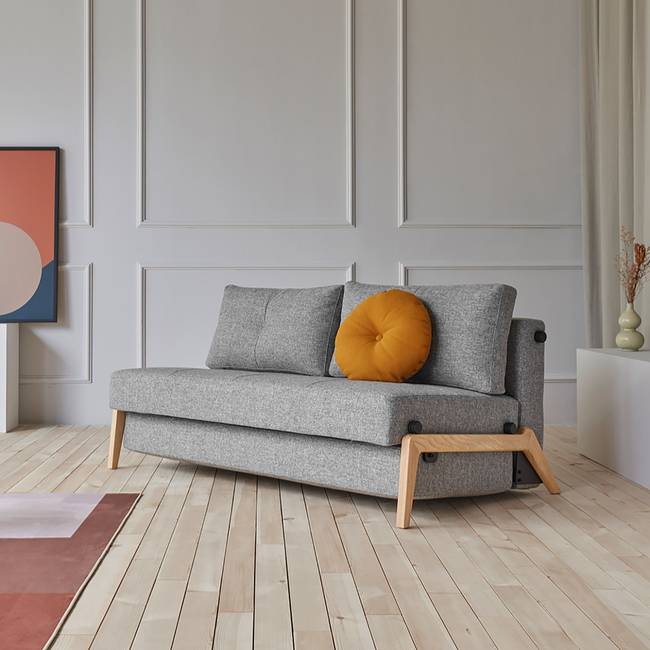 Schlafsofa Grau/Granit Stoff Twist 148cm mit Schlaffunktion Eiche Hell Skandi