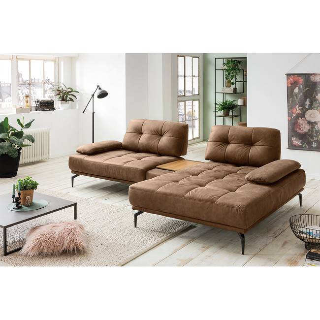 Ecksofa Linville Braun/Braun Microfaser Torne 296cm Longchair davorstehend rechts ohne Kopfstütze Modern