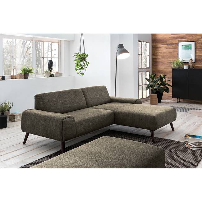 Ecksofa Bingham Braun/Hellbraun Webstoff Pras 236 x 82 x 169cm Longchair davorstehend rechts ohne Schlaffunktion ohne Hocker Modern