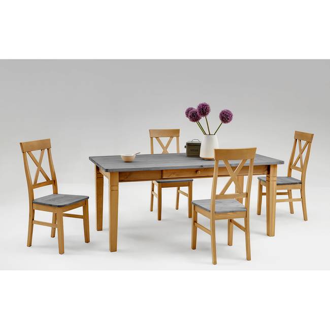 Esszimmerstuhl 2er Set 45 x 94 x 43cm Braun/Kiefer Laugenfarbig/Kiefer Grau