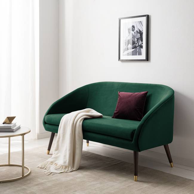 Sofa Volonne 2-Sitzer Grün Samt Ravi 139 x 85 x 80cm