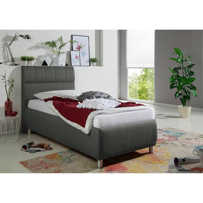 Polsterbett Hartwood 100 x 200cm Strukturstoff Grau/Dunkelgrau