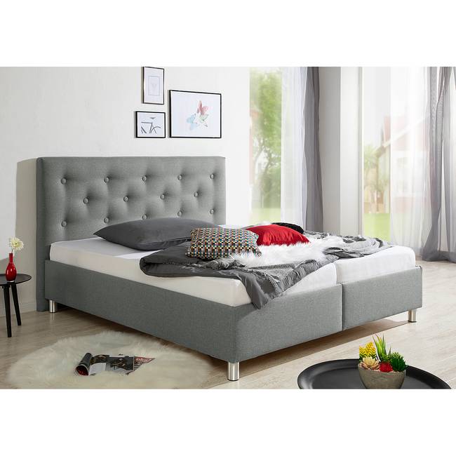 Polsterbett Yorktown 180 x 200cm Strukturstoff Grau/Hellgrau