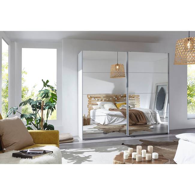 Schwebetürenschrank I 226cm Weiß/Alpinweiß Basic 2 Spiegeltüren