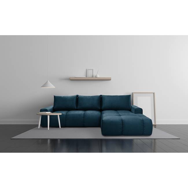 Ecksofa Saint Veep Blau/Dunkelblau Samt Onoli 304 x 94 x 216cm Longchair davorstehend rechts Glamour
