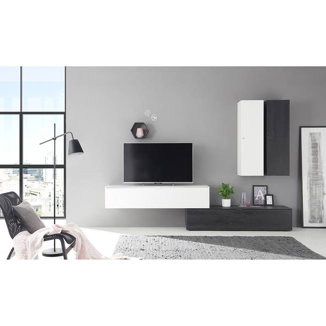 TV-Lowboard II Spanplatte, foliert Weiß/Weiß 162cm