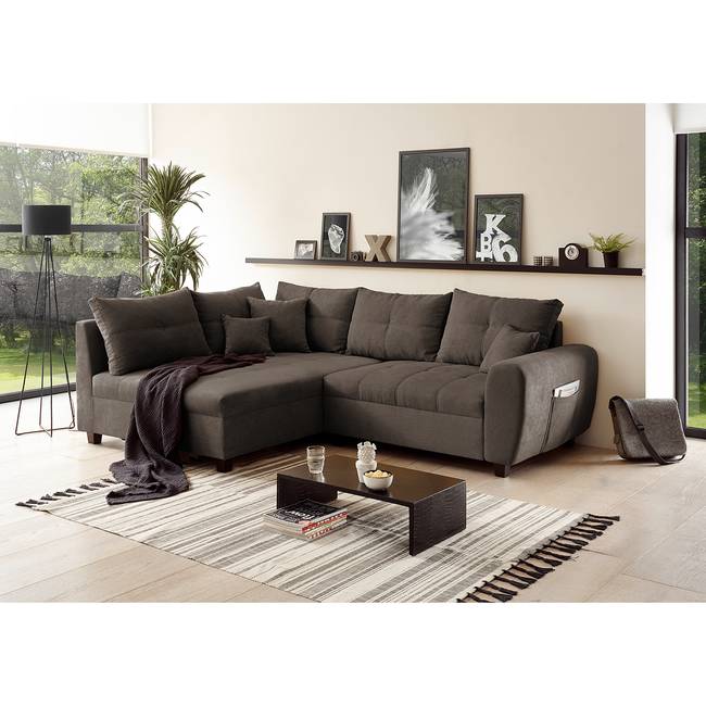Ecksofa Holton I Braun Microfaser Ranu 248 x 87 x 176cm Longchair davorstehend links Modern