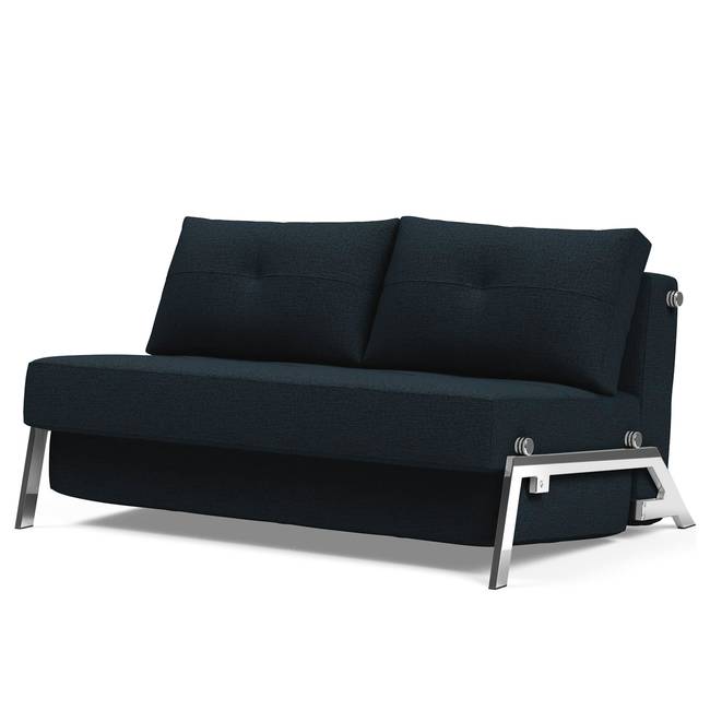 Schlafsofa Blau Stoff Mixed Dance 148cm mit Schlaffunktion Chrom glänzend Skandi