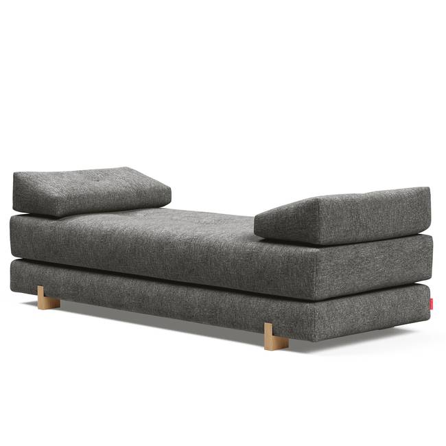 Schlafsofa Sigmund Grau Stoff Twist 200 x 85 x 80cm Eiche Hell